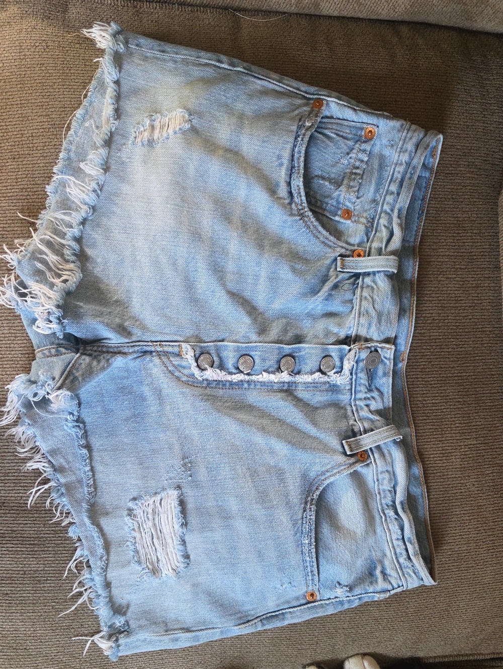 Levi's 501 Light Blue Distressed Shorts Womens Size 10 Or 32 100% Cotton